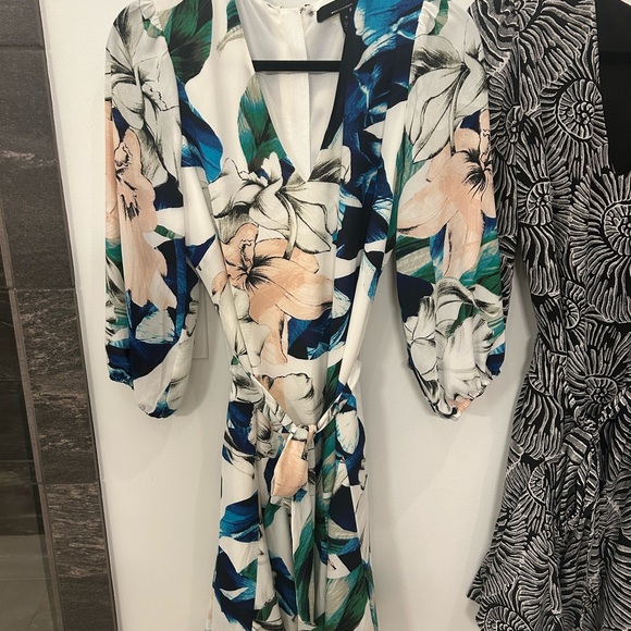 Floral Wrap Dress in Blue and Green - Picture 1 of 8